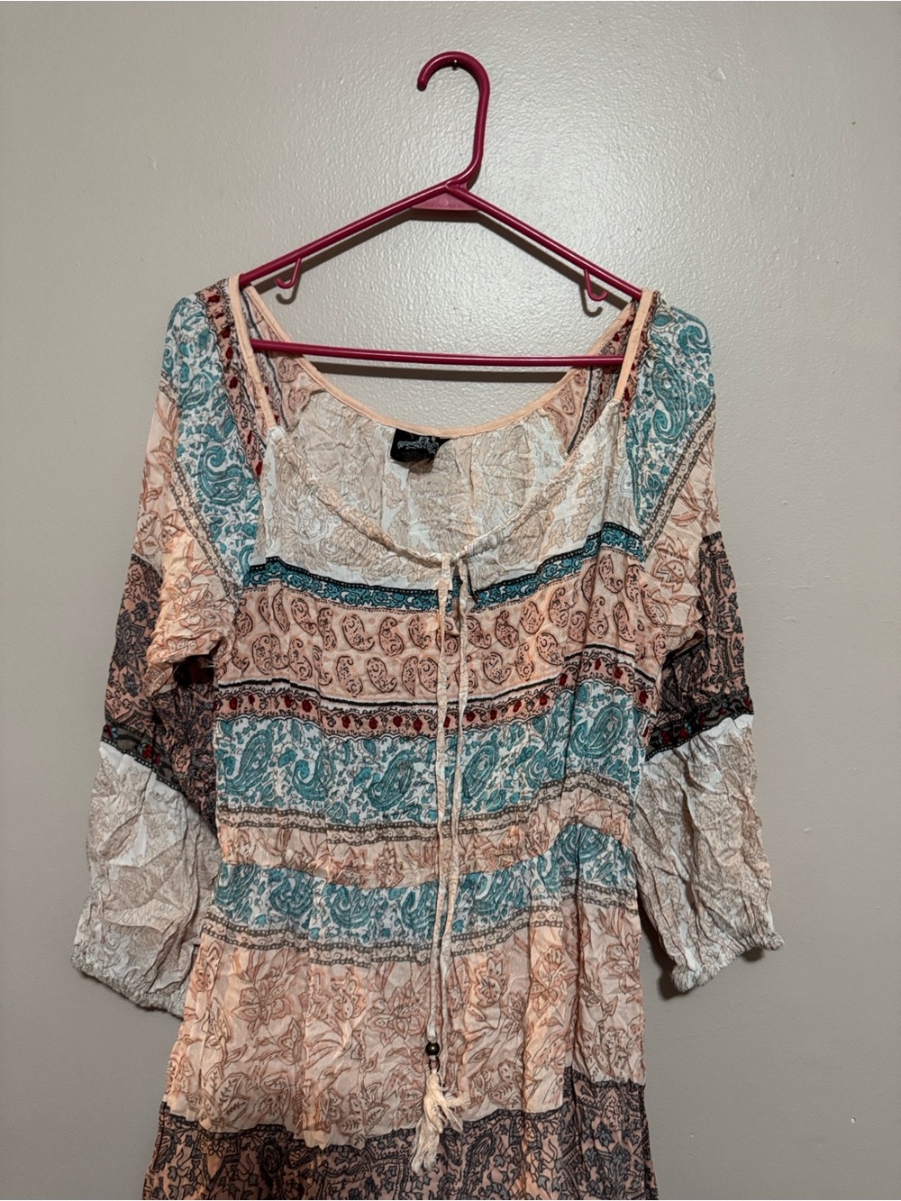 Boho Peasant Tunic Top in Teal & Peach